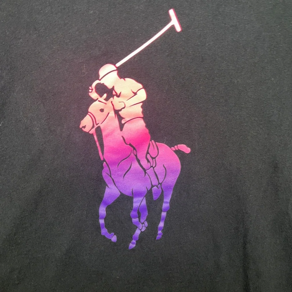 Polo Ralph Lauren Big Pony Ombre Pink Purple Graphic T-Shirt Black Mens 4XB 4XL
